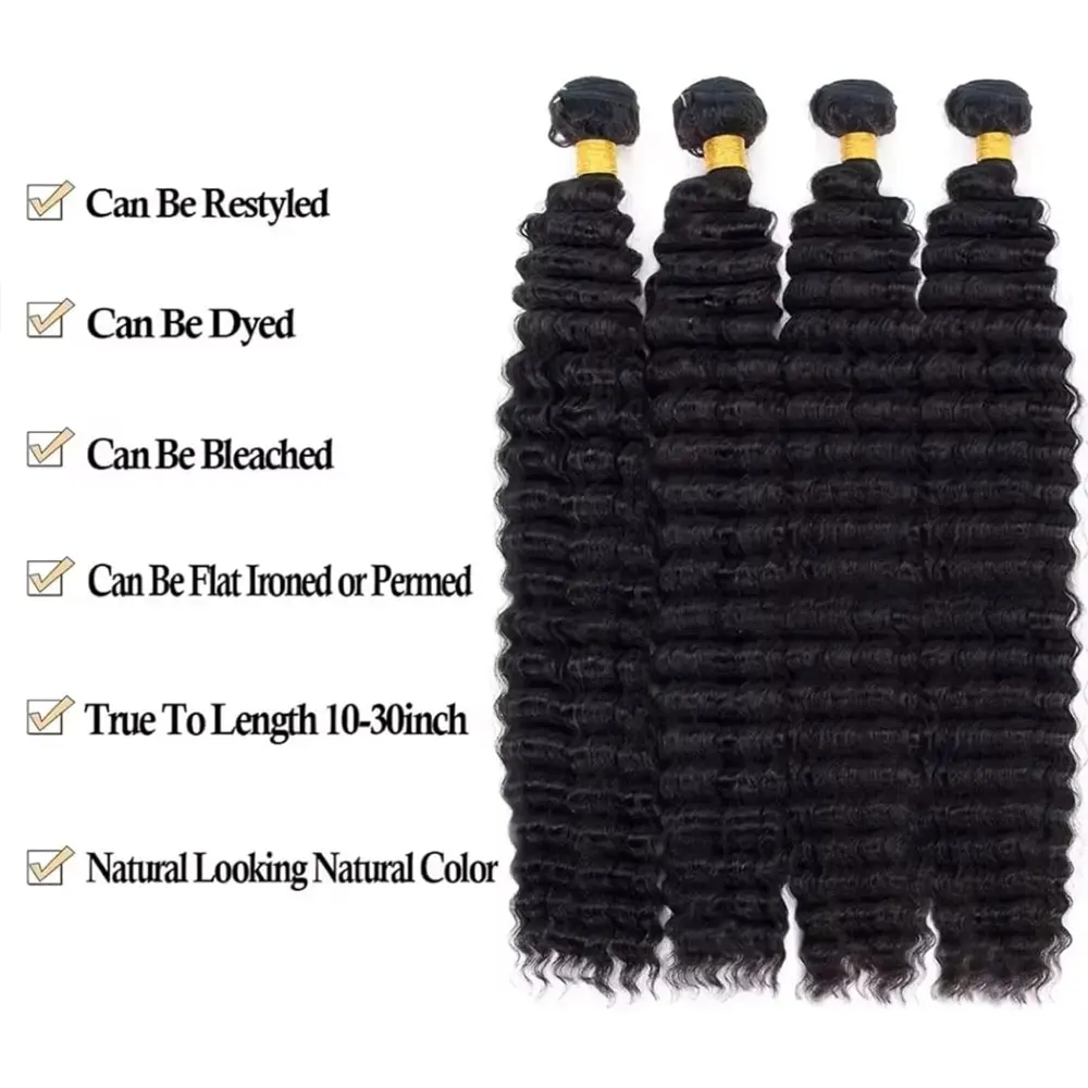 Brazilian Virgin Deep Wave Bundles 100% Unprocessed Deep Curly Human Hair 1/3/4 Bundles Grade Deep Wave Human Hair Natural Color