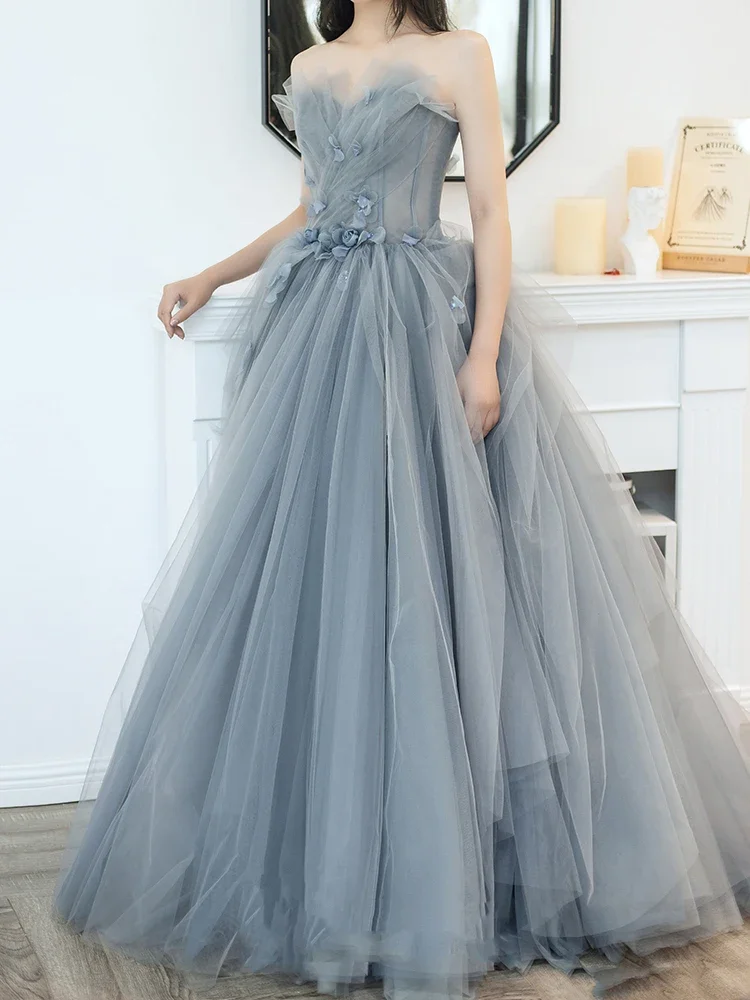 

French Blue Evening Dress for Women, Adult Wedding Dress Toast