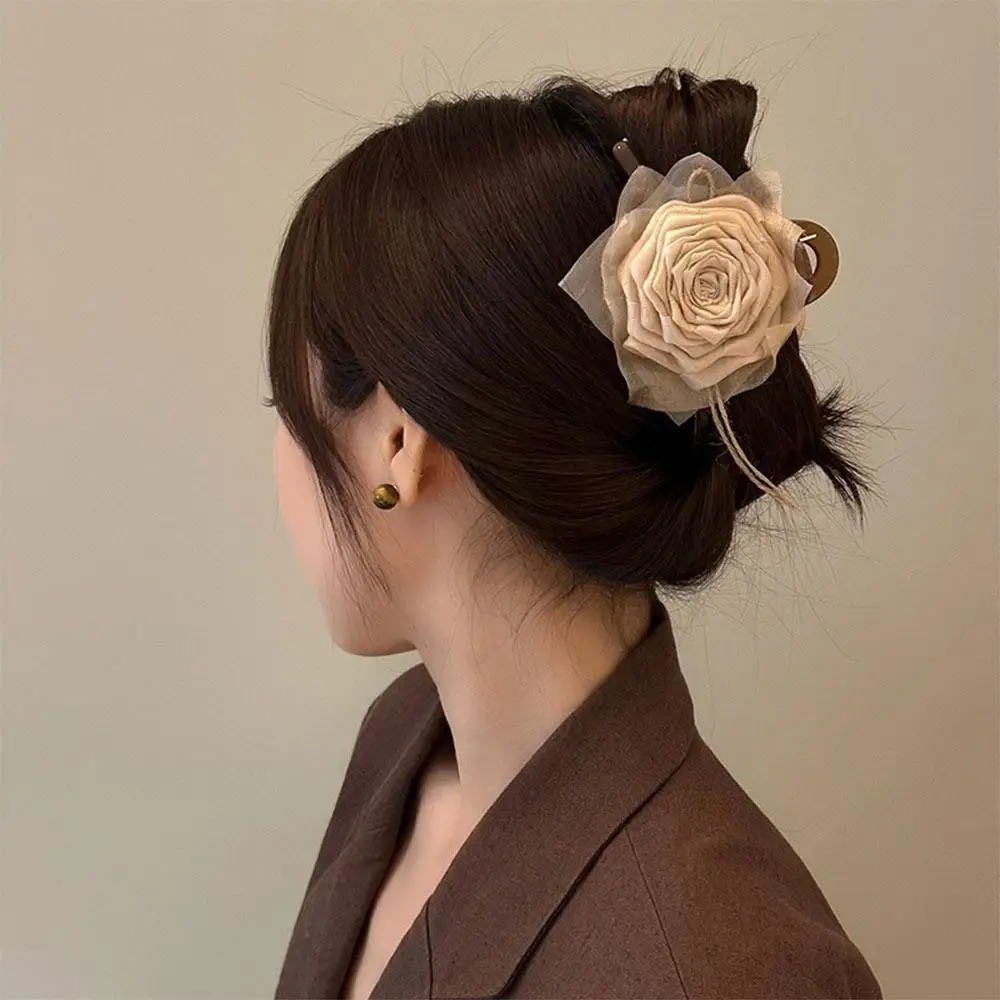 Retro Murad Dried Roses Flower Hair Claw Clip Large Fashion Hair Styling Claw Clip Headdress for Women Girls