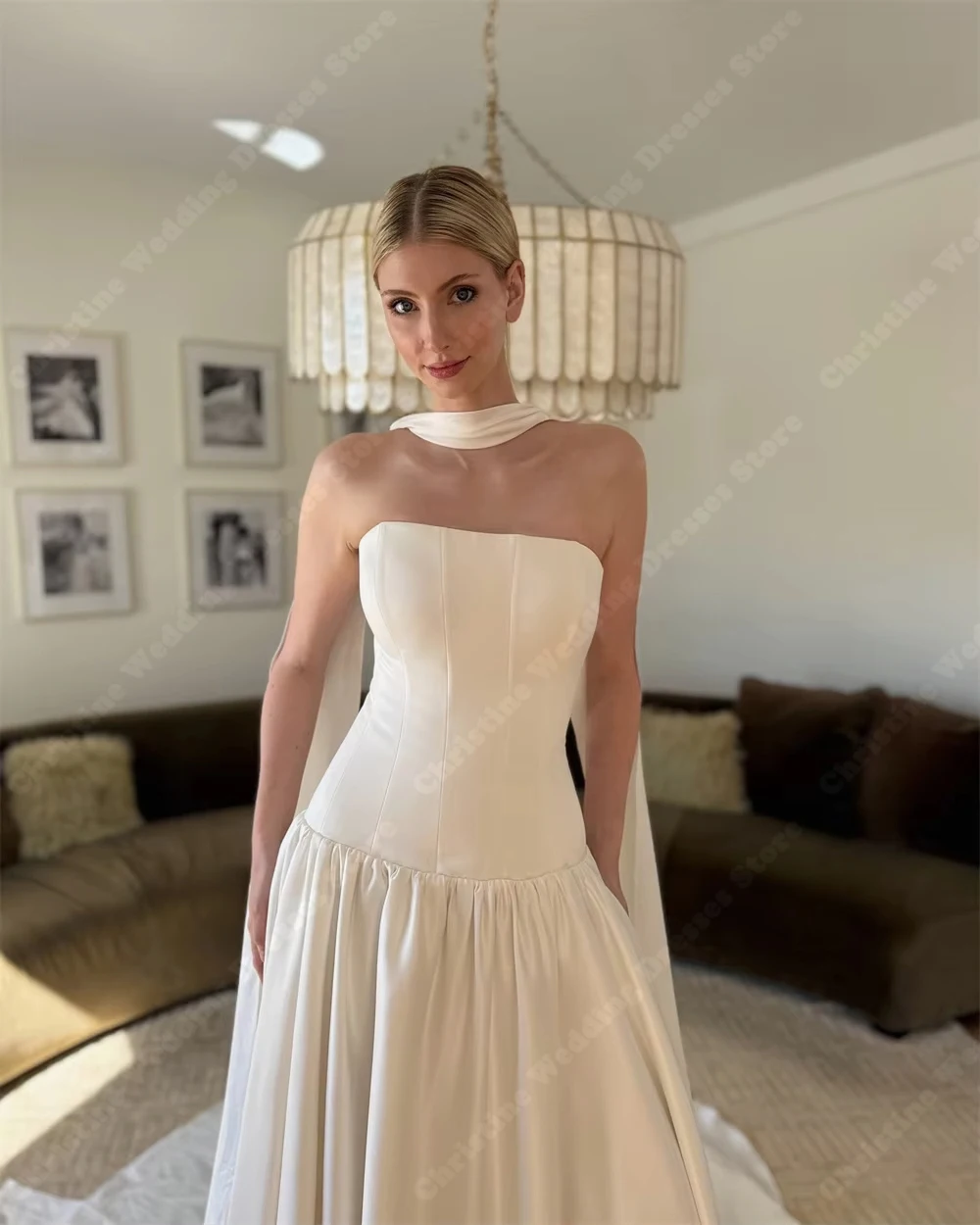 Elegant A-Line Women Wedding Dresses Sexy Strapless sleeveless Bridal Gowns Mopping Length Banquet Vestidos De Novias Customized