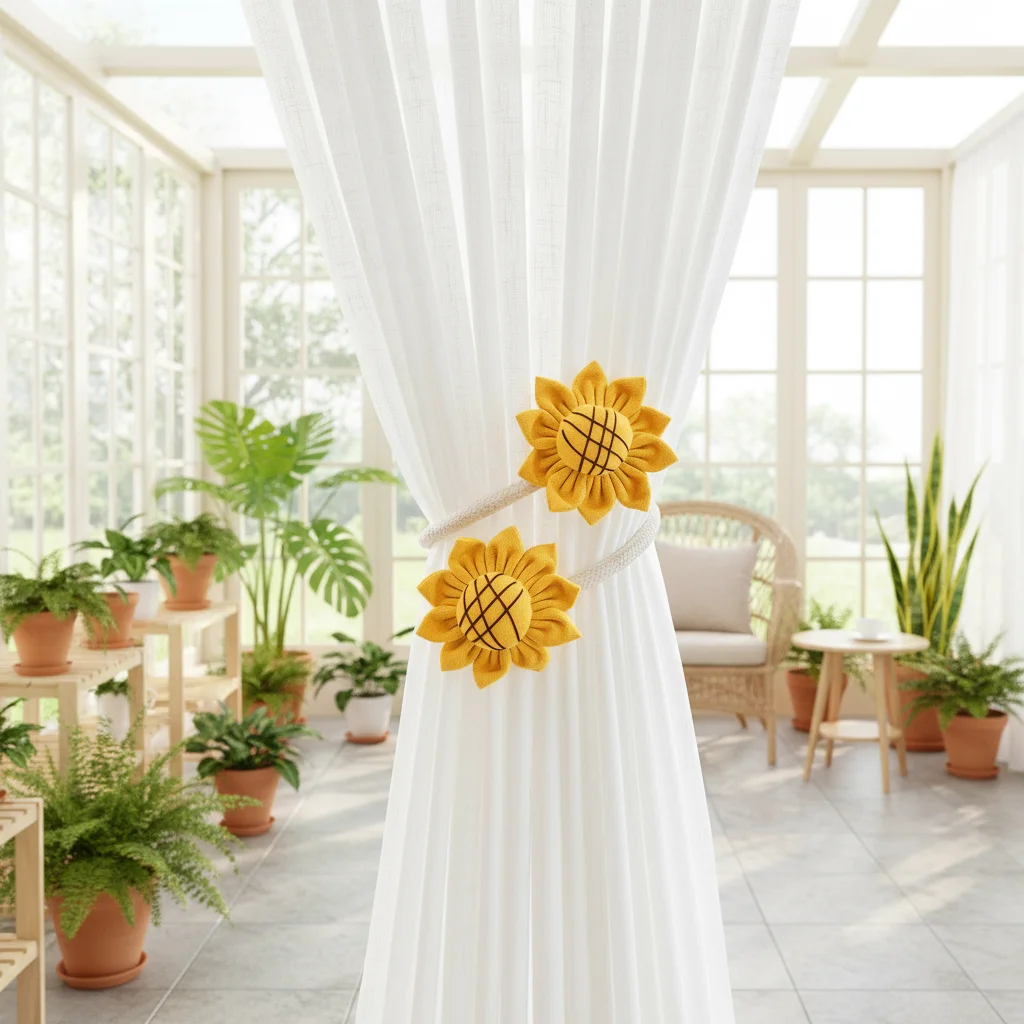 1PCS Cute Sunflower Curtain Tiebacks, Magnetic No Drill Curtain Buckle, Decorative Curtain Holdbacks for Bedroom & Living Room