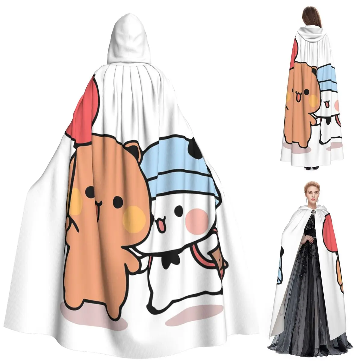 Oso y Panda Bubu Dudu globo capa larga con capucha bruja disfraz Medieval capa de Cosplay Halloween vampiro adulto Unisex