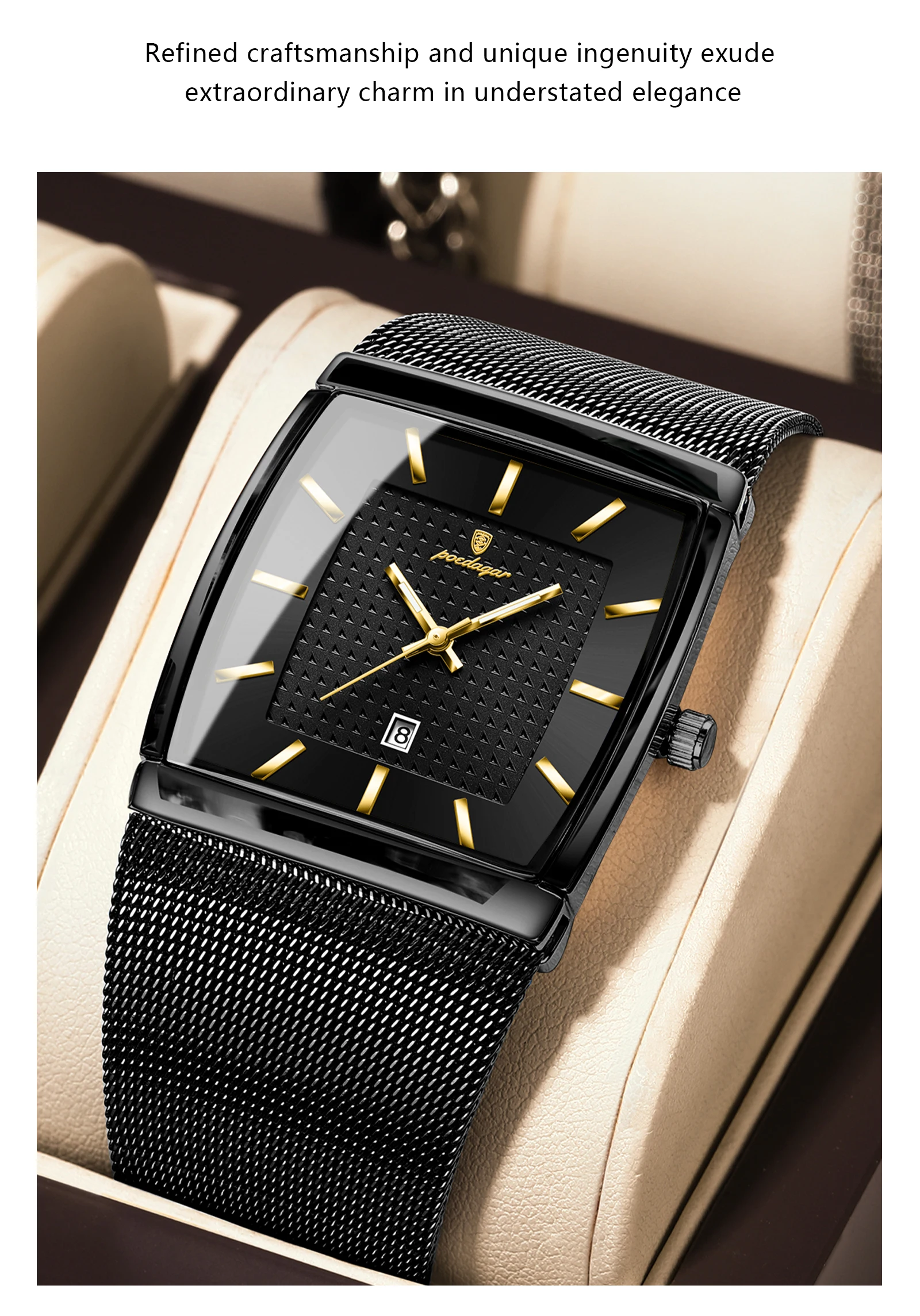 POEDAGAR Top Luxus Männer Armbanduhr Wasserdicht Leucht Edelstahl Mesh Datum Mann Uhr Mode-Business Quarz herren Uhren – Detail 5