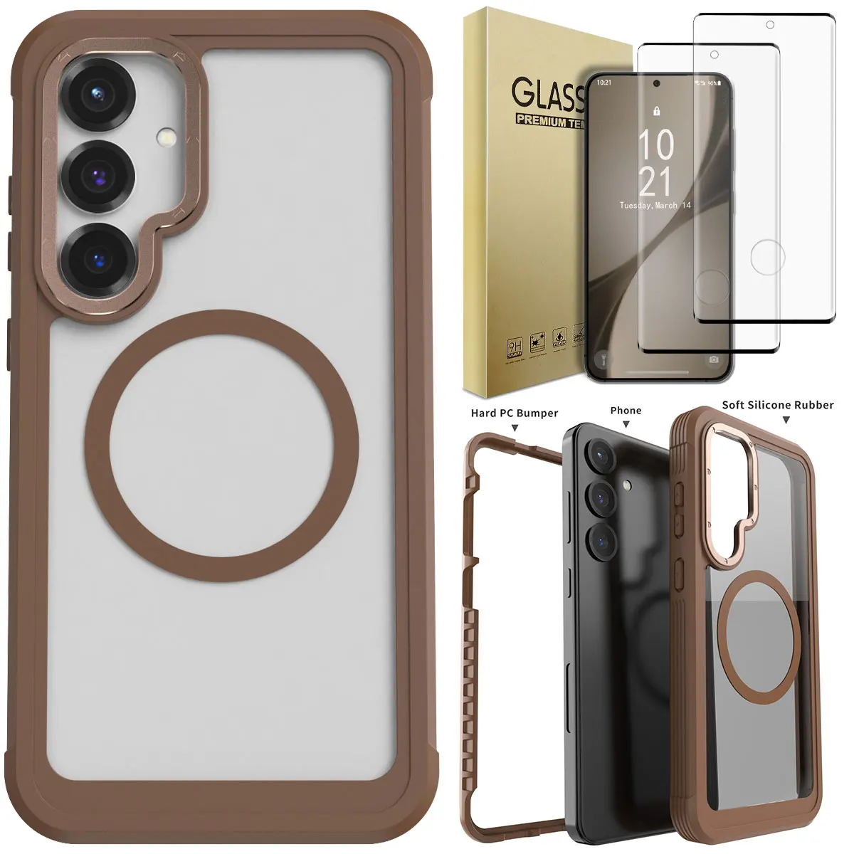 

Для Samsung Galaxy S24 S24 Plus S24 Ultra S24 FE 5G Прочный чехол и 2 шт. Защитные пленки из закаленного стекла с полным покрытием