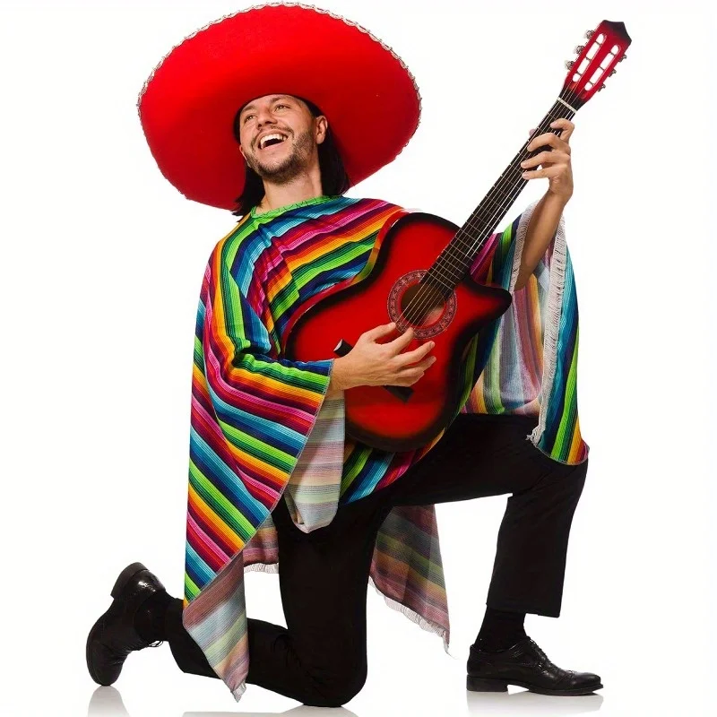 PESENAR Mexican Serape Poncho Costume - Cinco De Mayo Mexican Fiesta Ponchos for Adults