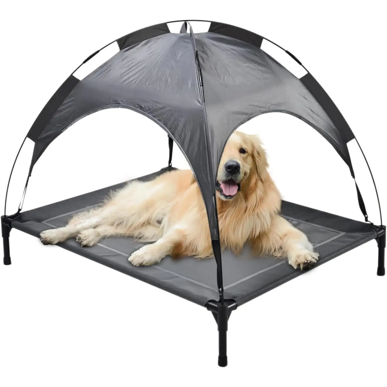 

Outdoor Bed With Portable Dog Elevated Pet Cot Removable Canopy UV Resistant Gray L 33.5" W X 41.3" H