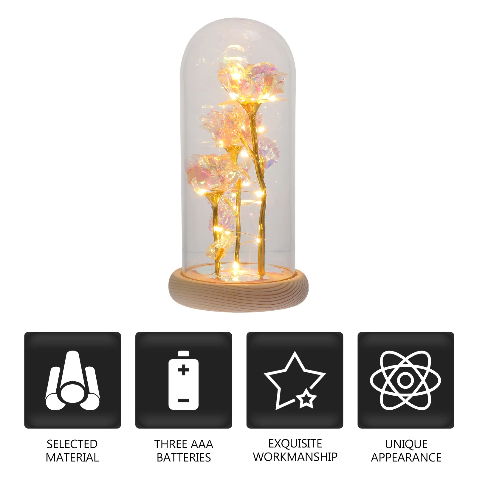 

1Pcs Gold Foil Rose Glass Dome Decorative Desktop Ornament Elegant Flower Glass Cover Glowing Home Decor Home Desktop Decor