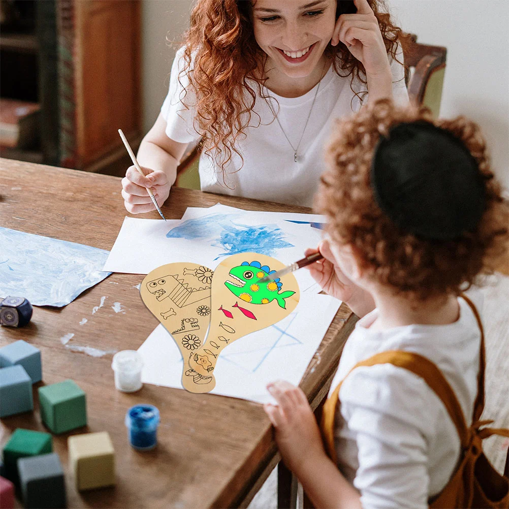 8 pezzi spiaggia graffiti racchetta vuota giocattoli per bambini pittura fai da te pagaie bomboniera in legno