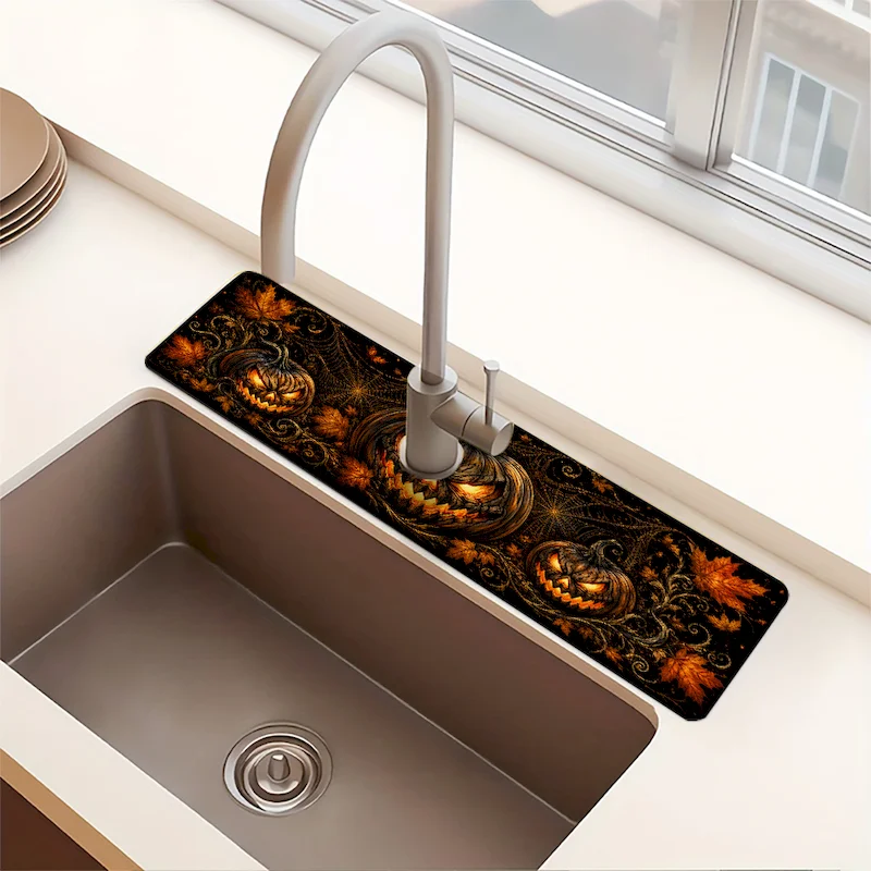 VIKAMA Halloween Pumpkin Printed Faucet Absorbent Pad Quick Drying Anti Slip Dripping Pad Terror Drainage Pad Home Decoration