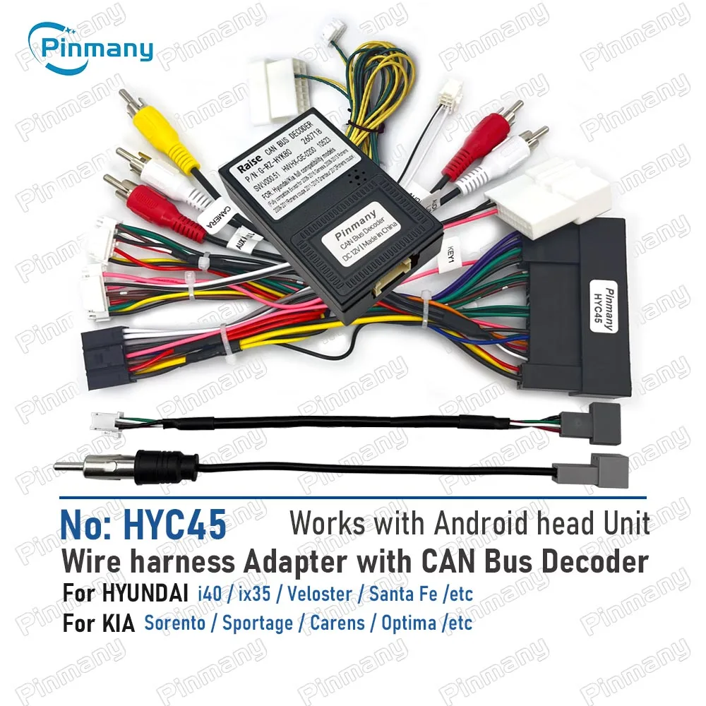 HYC45 Car Radio Wire Harness Adapter CAN Bus Decoder for Hyundai i40 ix35 Veloster Santa Fe,KIA Sorento Sportage Carens Optima