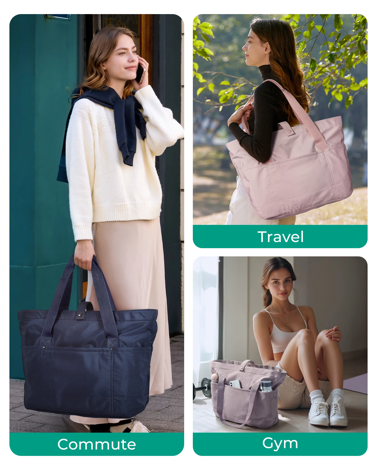 BAGSMART Large Tote Bags for Women Waterproof Foldable Beach Gym Shopping Shoulder Bag Durable College Work Purse with Pockets