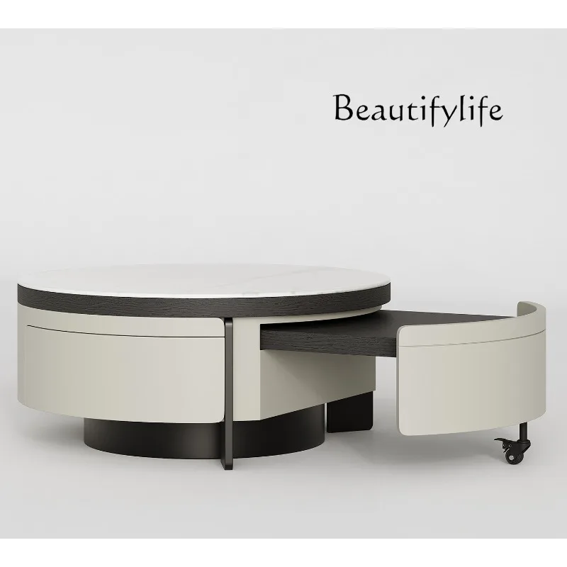 

Microcrystalline stone coffee table living room small apartment modern minimalist creative telescopic round coffee table