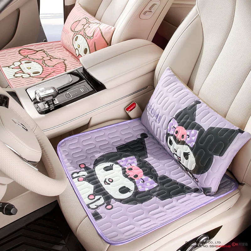 Sanrio New Car Seat Cushion Lumbar Cushion Set Summer Cool Breathable Ventilated Car Cartoon My Melody Kuromi Car Accessories