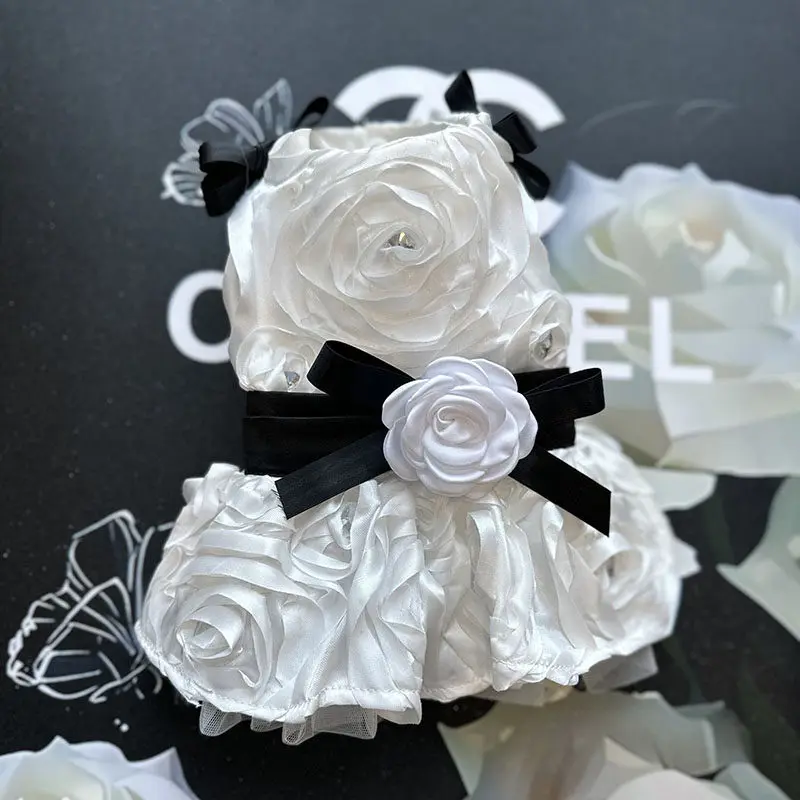 

Princess Dress for Small Medium Dogs Chihuahua Fashion Black White Pink Roseflower Sequin Lace Sling Puppy Dog Clothing