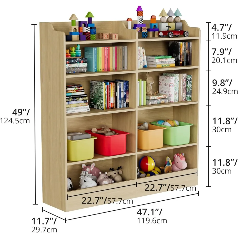 5 Tier Kids Bookshelf, 10 Cubbies Kids Toy Storage Organizer,Toddler Bookcase Storage Cabinet for Playroom, Bedroom, Kids Room