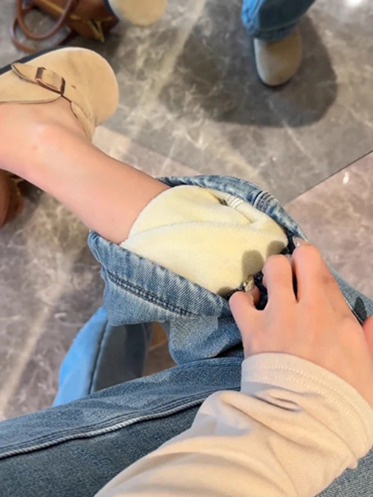 Jean en Denim à jambes larges pour femme, Slim, taille haute, bleu clair, pantalon Tube droit, décontracté, automne hiver