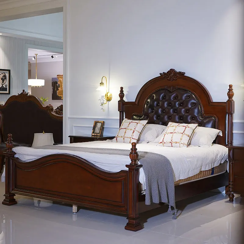 

Solid wood bed master bedroom 2 meters double side medieval storage all solid wood