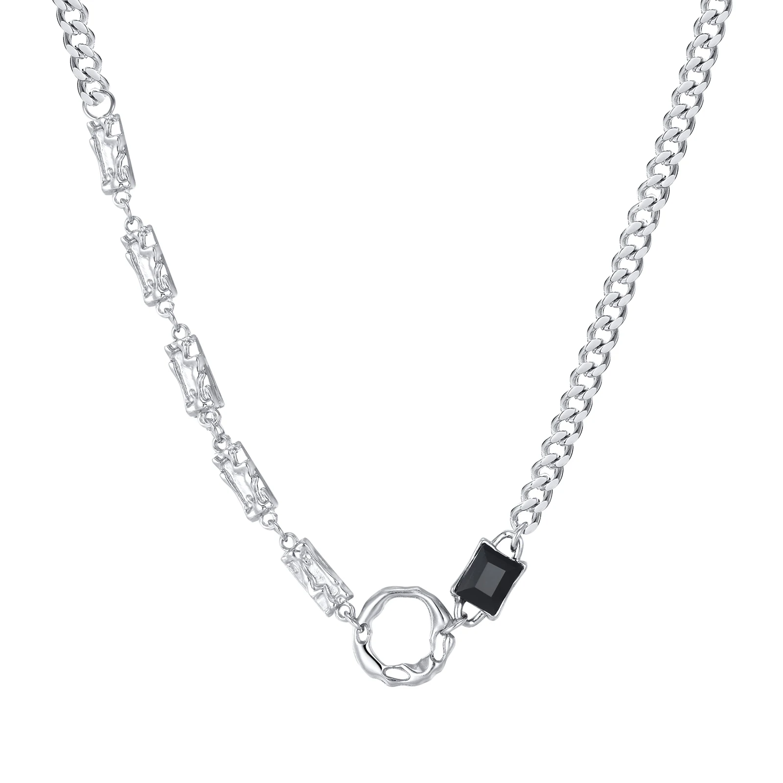 

Mprainbow Rhombus Cuban Chain Necklaces,Inlay CZ Stone Rhinestone Zircon Collar with Circle Charm Pendant