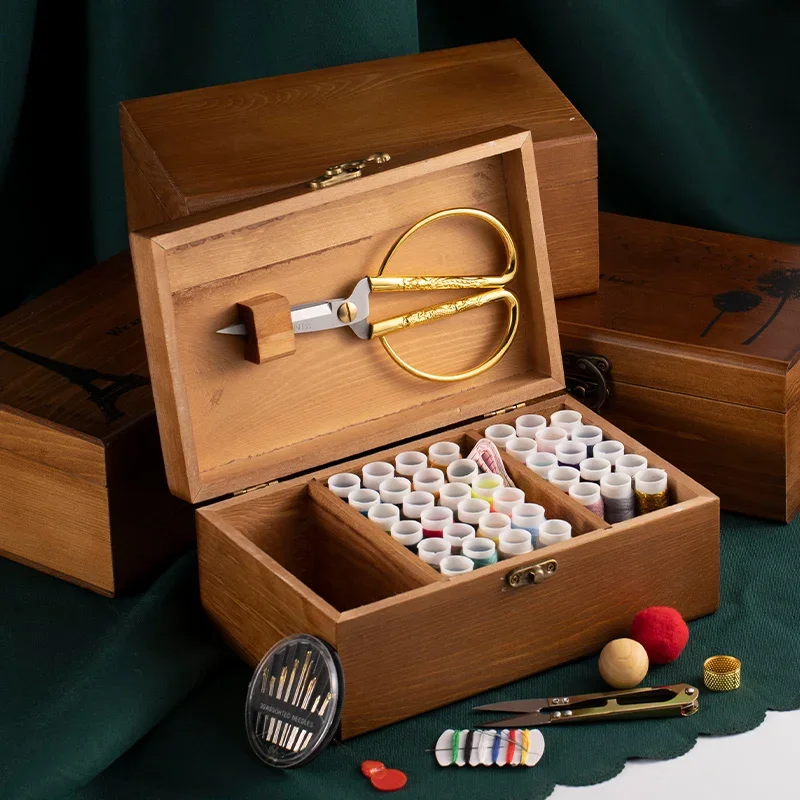 yesWood Workbox for Hussif, Needle Thread Scissor, Storage Keeping, Needlework