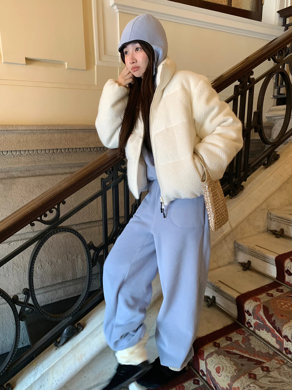 

VCruan Aige Winter Cry Puff Coat Tweed Casual Spring 2025 New Arrival Women's down Jaet Warm Long Sve Loose Fit