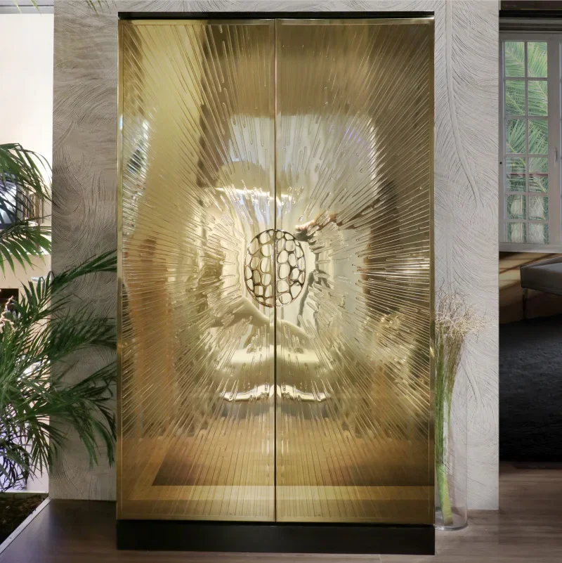 Bedroom furniture luxury light luxury brass wardrobe gold wardrobe modern simple storage