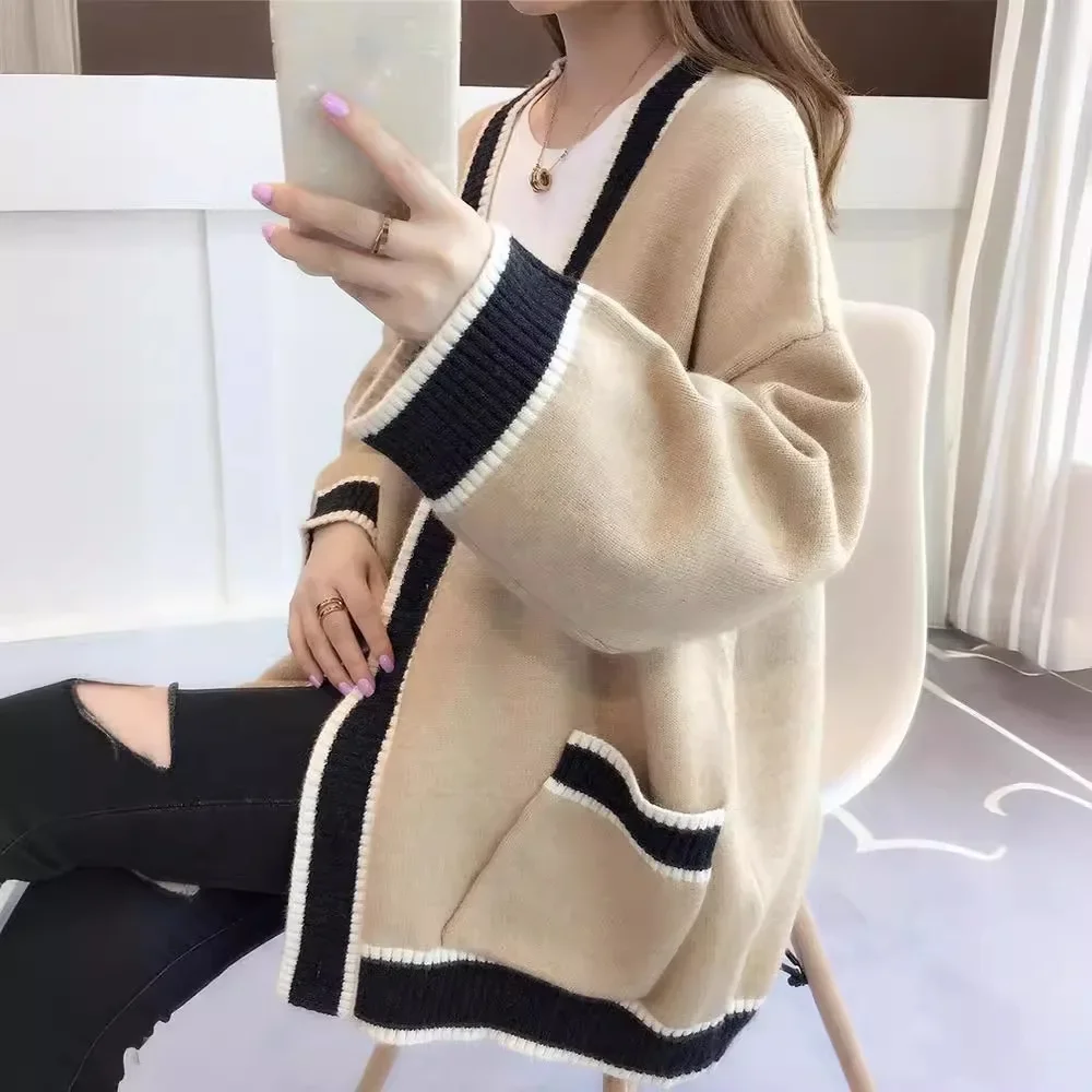 Autumn Winter Kintted Cardigan Women Long Jacket White Crochet Loose Long Sleeve Woman Sweater Warm Jumper Causal Cardigans