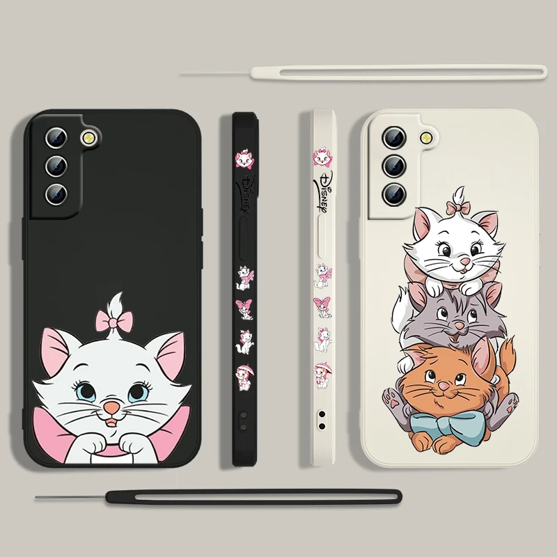 Disney Marie Cat Cute Phone Case For Samsung Galaxy S24 S23 S22 S21 S20 Pro FE Plus Ultra Liquid Left Rope Cover