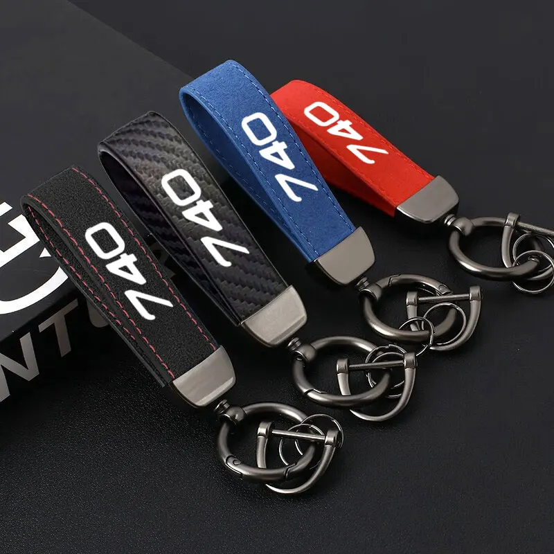 

Luxury Keyring Suede Car Keychain Ring Vintage Leather Zinc Alloy Key Chain Keys Holder Universal For Volvo 740 Car Accessories