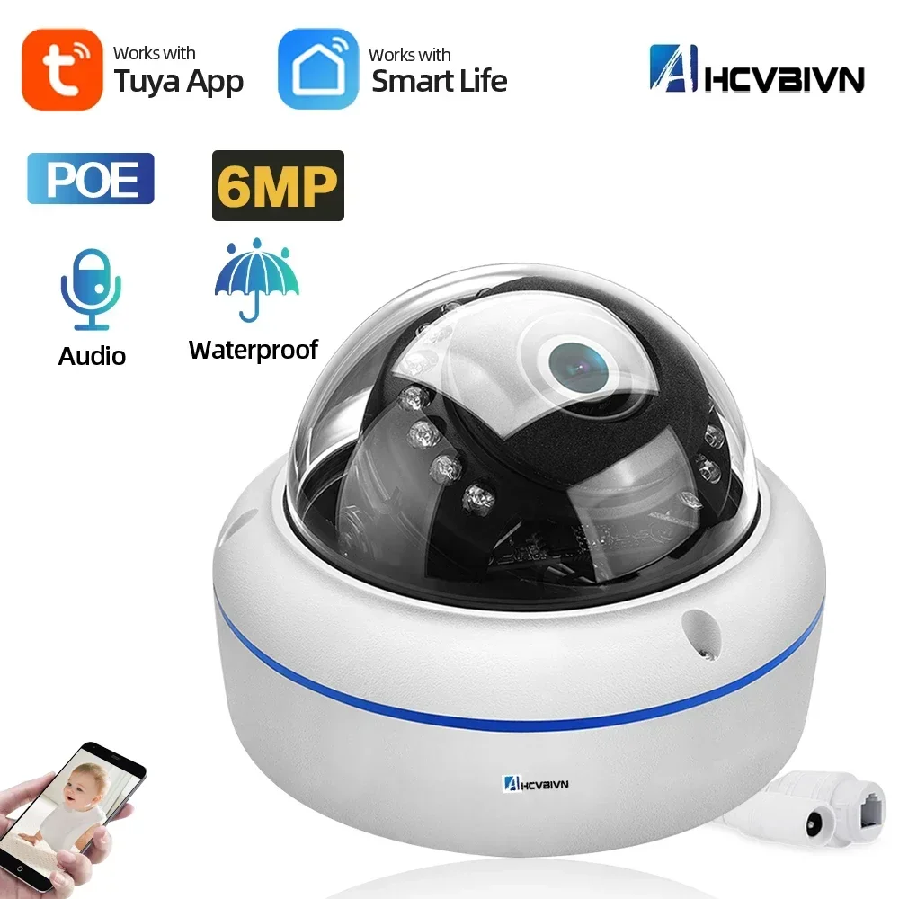 

Smart Life 6MP POE IP Dome Camera Metal Outdoor Home Audio Record 5MP Waterproof CCTV Security Surveillance Camera Tuya IP Cam