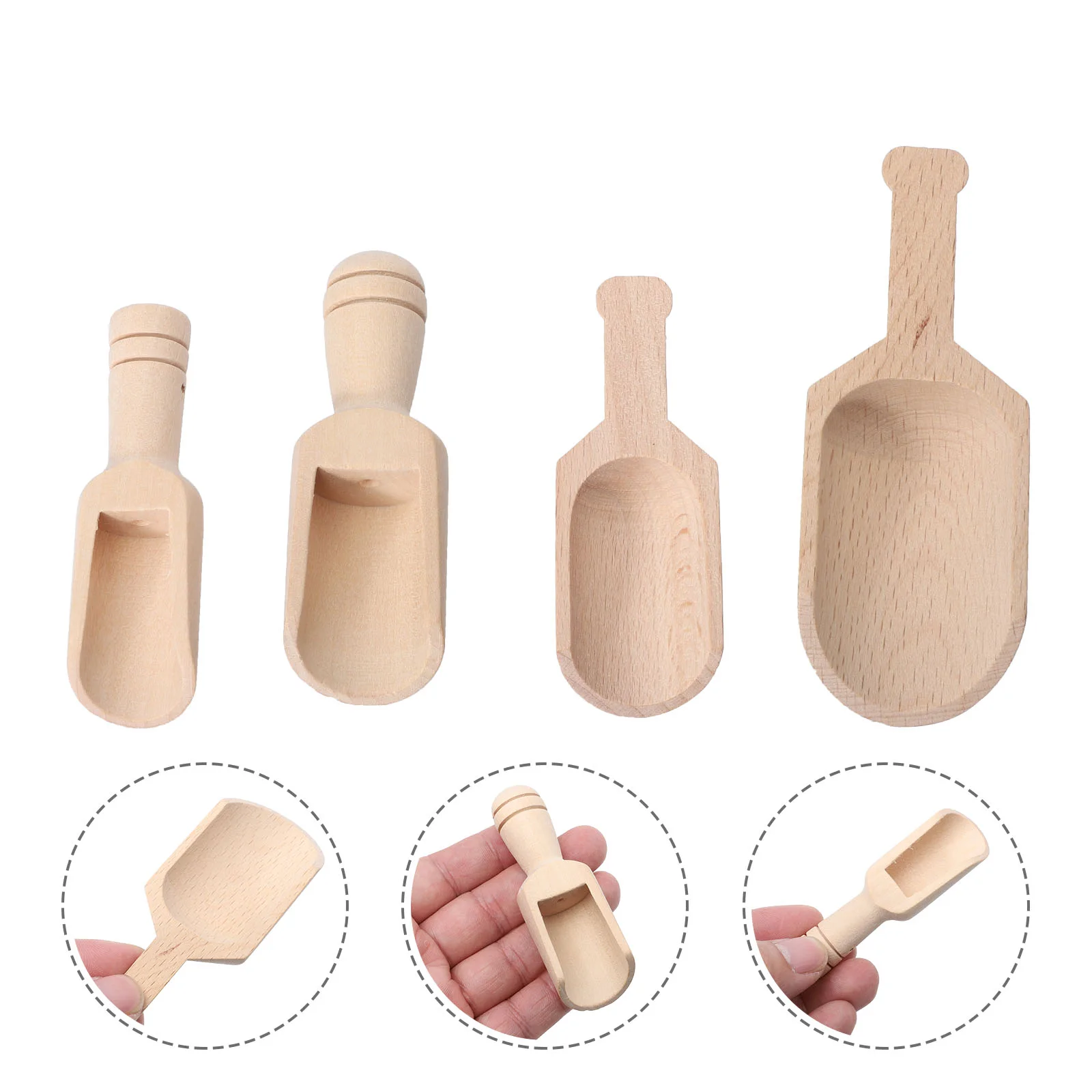 

4 Pcs Wooden Scoops Multipurpose Mini Spoons Bath Salt Household