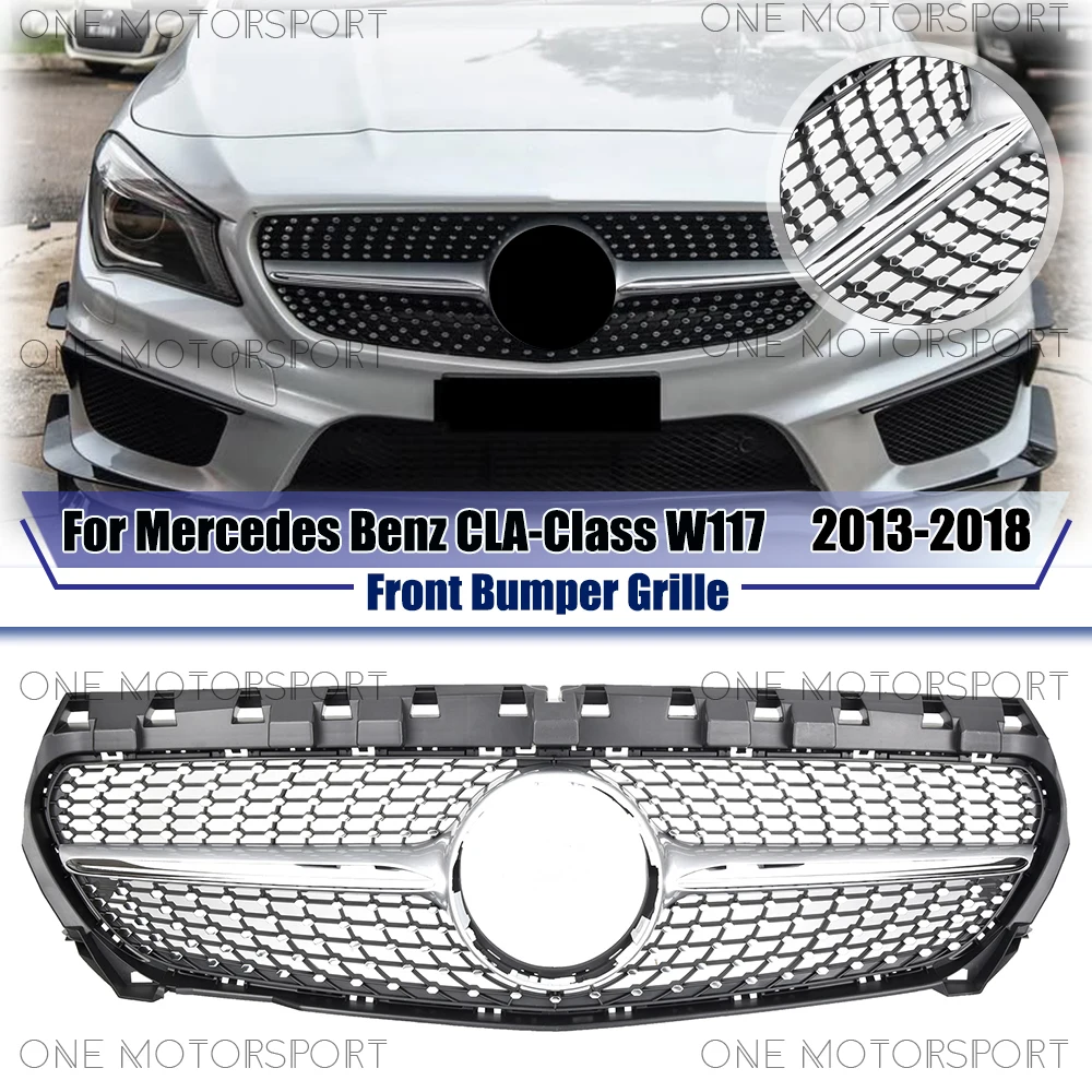 

Хромированные серебряные бриллианты в стиле гоночного бампера для Mercedes Benz CLA-Class W117 2013-2018 CLA180 CLA200 CLA250 Передняя решетка