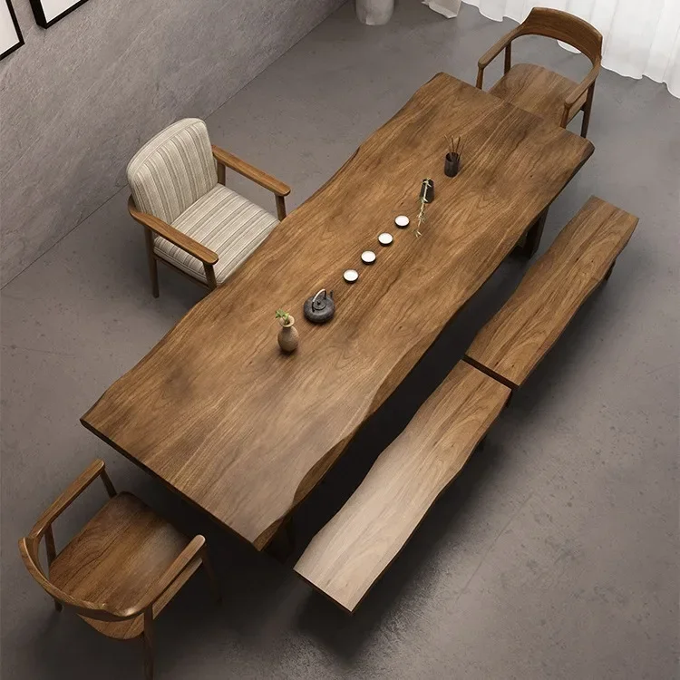 TAO New Chinese solid wood log tea table complete set of office tea table and chairs Zen reception