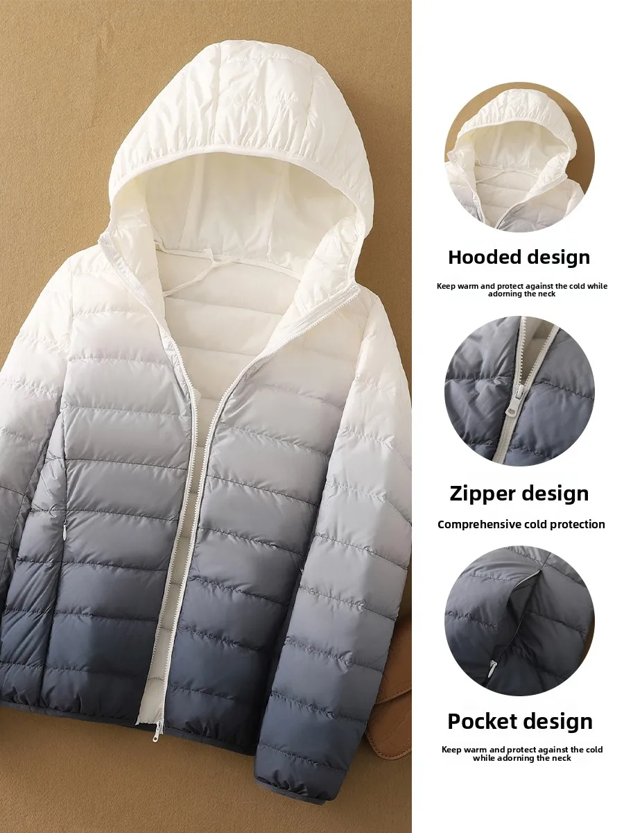 Yaloo Lightweight Puffer Jaet Hooded Casual ort adient Color Warmth Autumn Winter Cloudlike 90% down Polyester Fiber