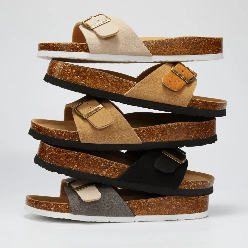 

11 Color Women's Cork Slippers Flat Bottomed Anti Slip Frosted Leather Sandals Men's Women's Summer Outdoor Beach Slippers