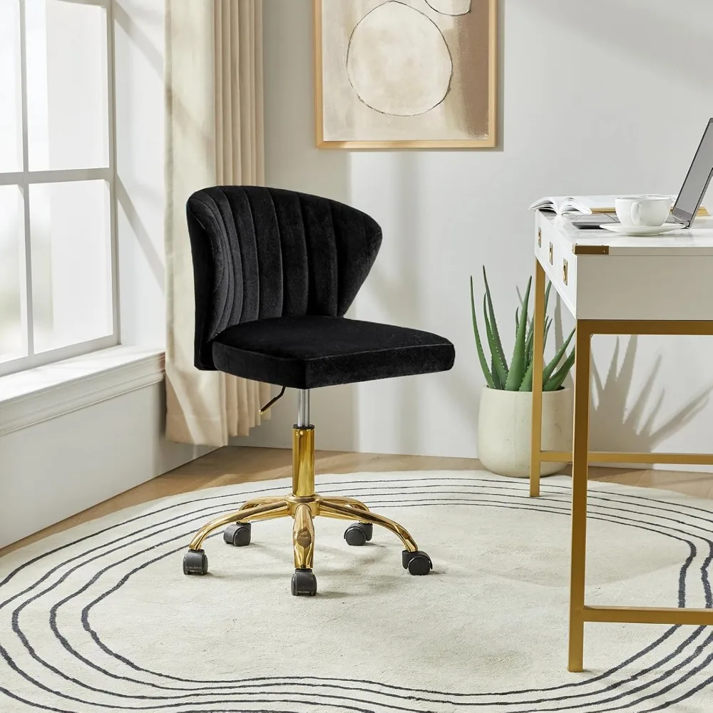 Home Office Desk Chair with Gold Wheels, Small Cute Vanity Chair with Back for Bedroom, Adjustable Rolling Task Work Seat for W