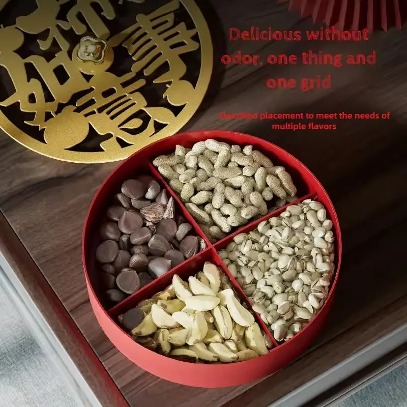 Chinese Style New Year Divided Snack Tray Candy Nut Biscuit Dessert Storage Organizer Box Dried Fruit Plates Dining Table Decor