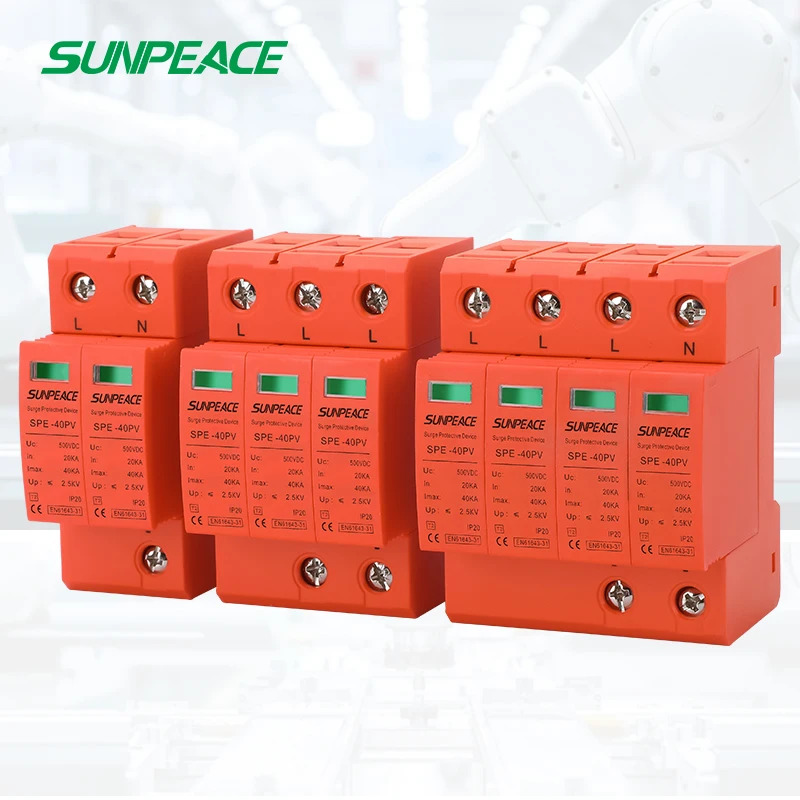 20KA 40kA Din Rail DC AC SPD 2P 500V 600V 1000V 275v 385v  Solar PV Outdoor Power Surge Protector Protection Protective Device