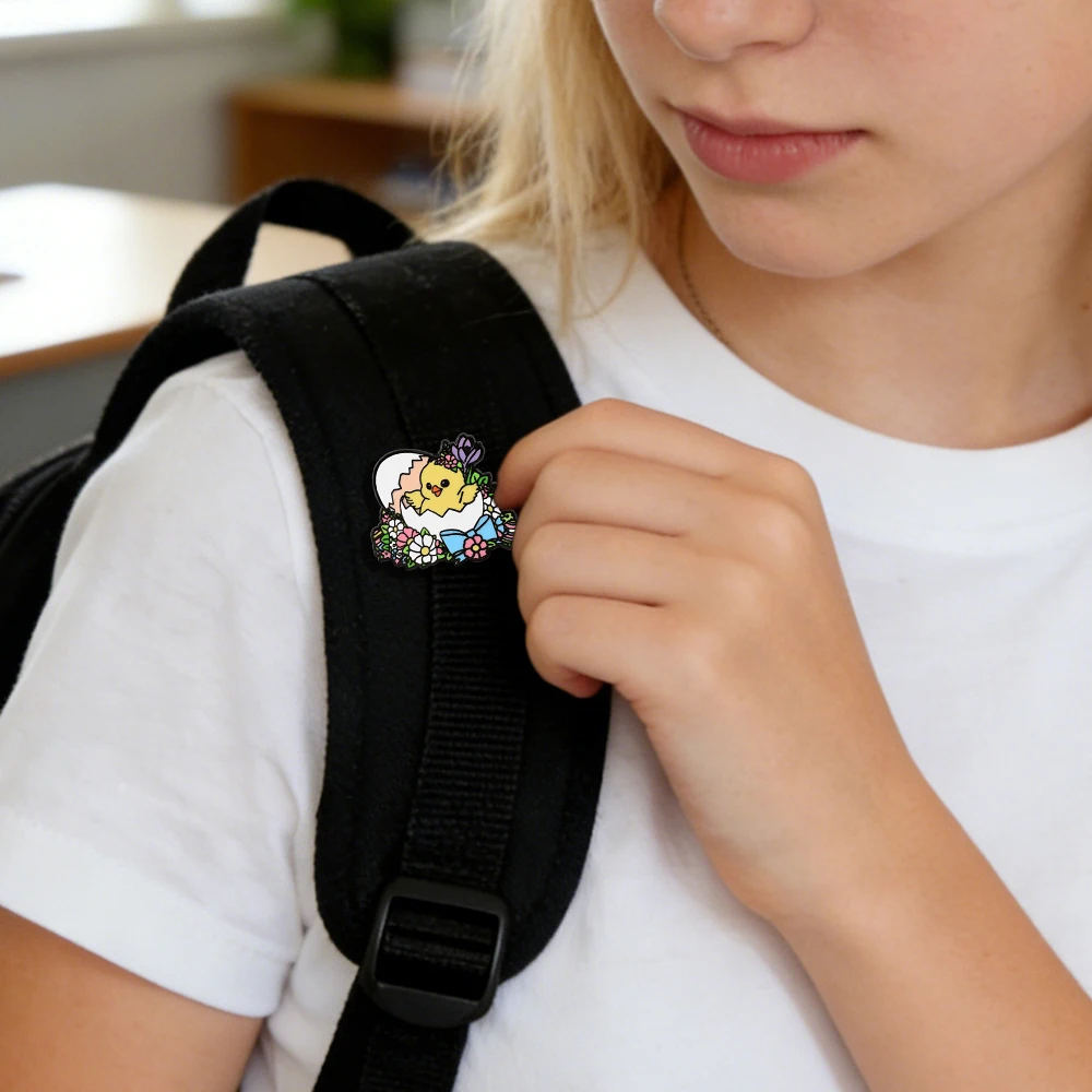 Osterküken-Brut-Emaillierter Anstecker Blumenkranz-Schleifen-Pin Frühlings-Themen-Abzeichen Feiertagsgeschenk Entzückendes Tier-Ei-Accessoire – Detail 12