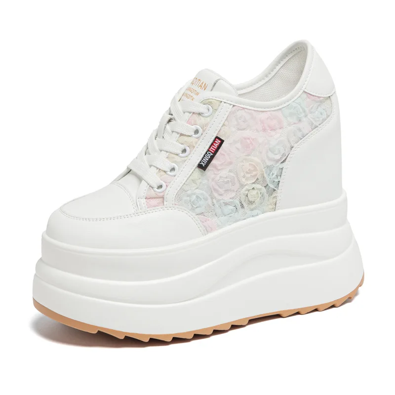 2026 13cm Air Mesh Leather Chunky Sneaker Loafer Summer Spring Autumn Platform Wedge Vulcanize Vulcanize High Bran Women Shoes