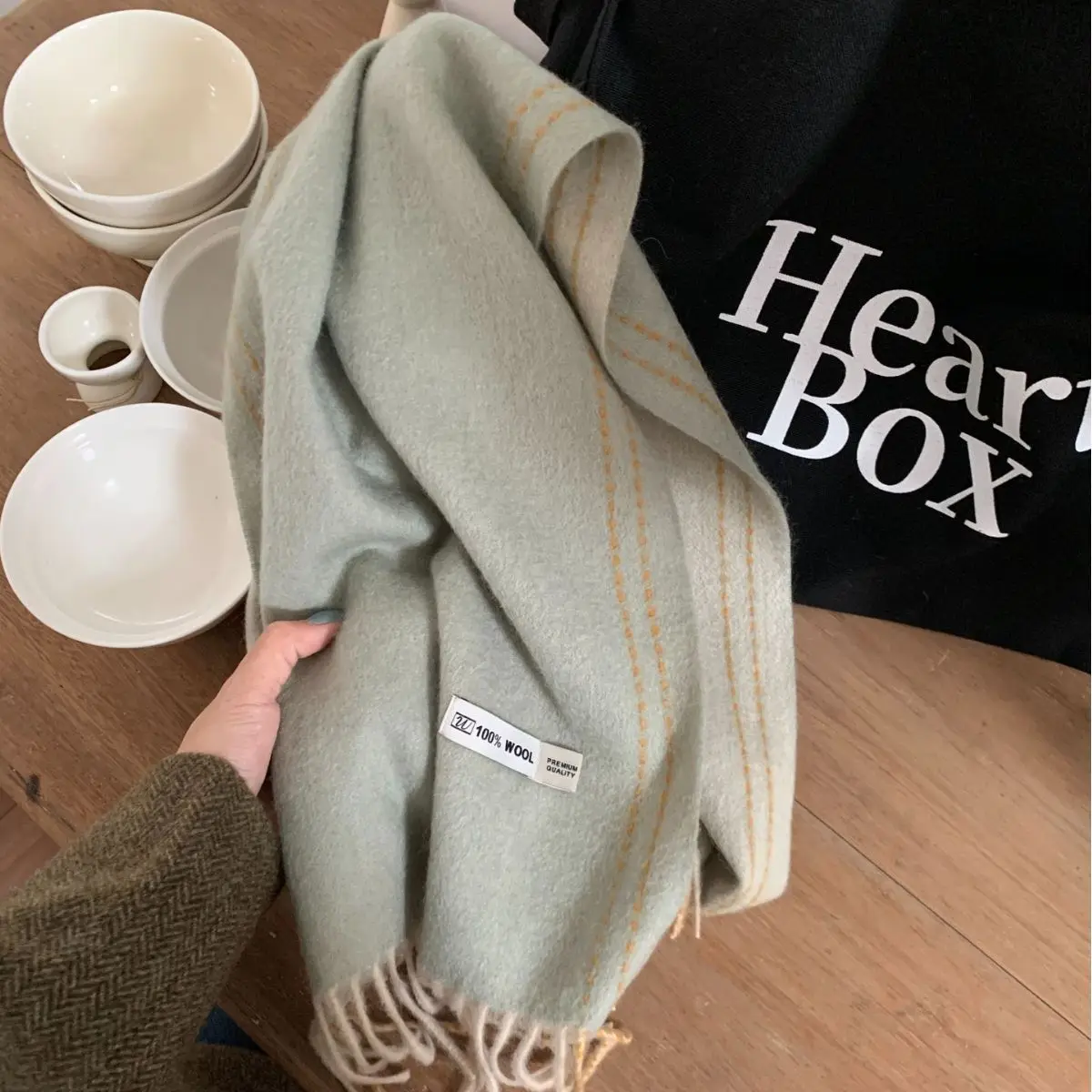 Treasure 100% Australian wool solid color simple double-sided scarf for women in winter versatile warm couple scarf