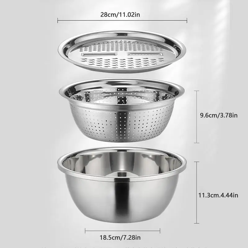 Multifunctional Stainless Steel Basin 3 In 1 Colanders Basin Mixing Bowl Set Salad Maker Bowl Stainless Steel Rice Colander Bask