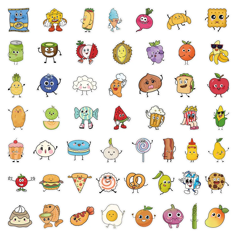 สติกเกอร์อาหารสดสไตล์มินิมอล 52 ชิ้น - สติกเกอร์ตกแต่งน่ารักสำหรับสมุดบันทึกมือ, เคสโทรศัพท์ ร้าน BulingBulingStickers