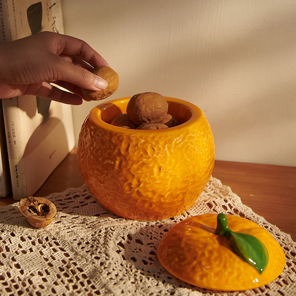 

Ceramic Food Jar Orange Storage Jar with Lid for Dry Food Tea Candy Nuts Household Storage Holder Ceramic Candy Holder