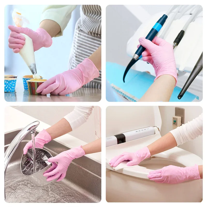 Pink Nitrile Gloves Disposable 20/50Count Powder Latex Free Household Cleaning Gloves Cooking Industrial Mechanic Tattoo Gloves