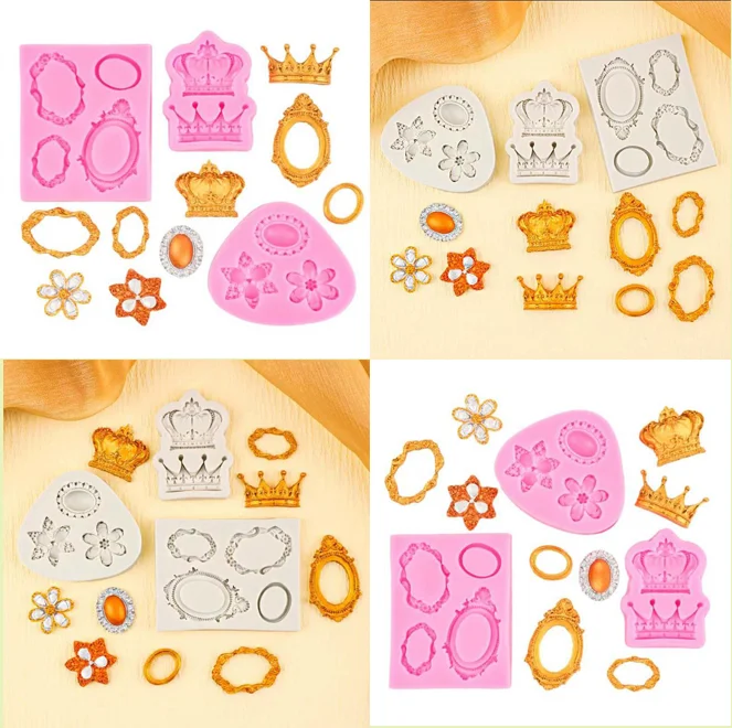 {MX} Retro Photo Frame Mirror Jewelry Crown Silicone Mold Fondant Cake Decorating Tools DIY Sugarcraft Cupcake Baking Mould