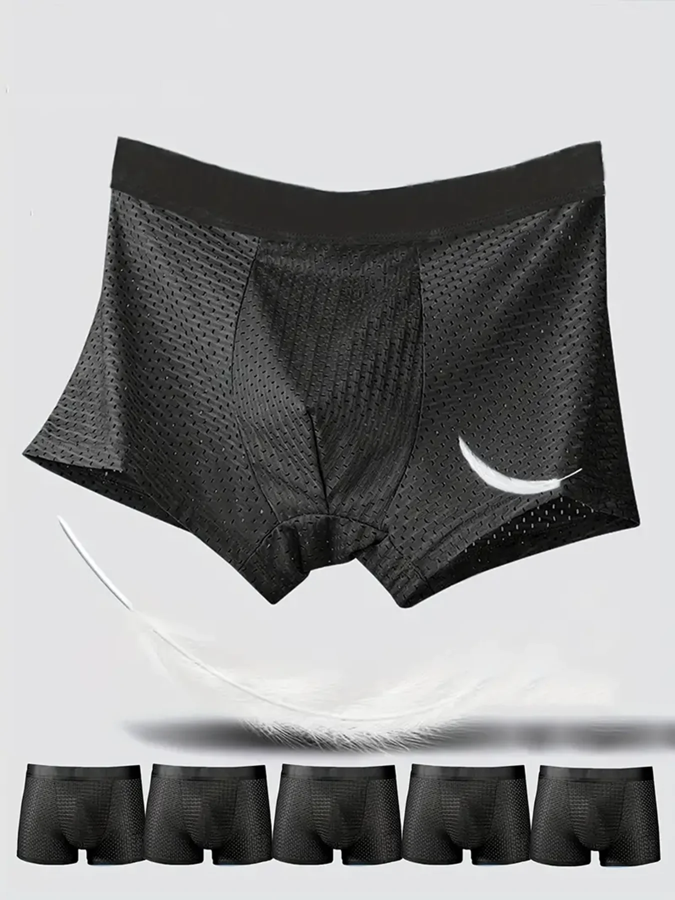 

New 5Pcs Men Underwear Ice Silk Mesh Breathable Boxer Shorts Sexy Elastic Sports Panties Male Underpant Thin Cool Summer Briefs
