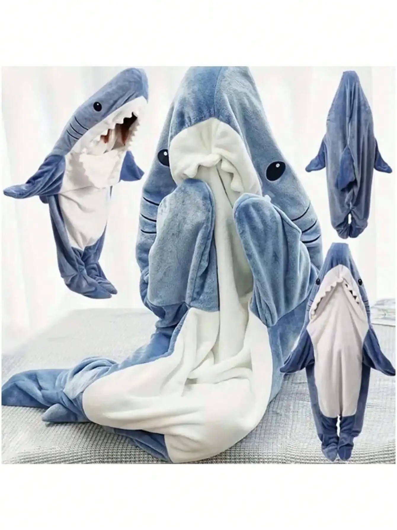 

68-Inch Shark Blanket Hoodie, Soft And Comfortable Wearable Shark Blanket For Adults And Teens - Wearable Shark Blanket, Polyester, Christmas And Halloween Gift(Blue)