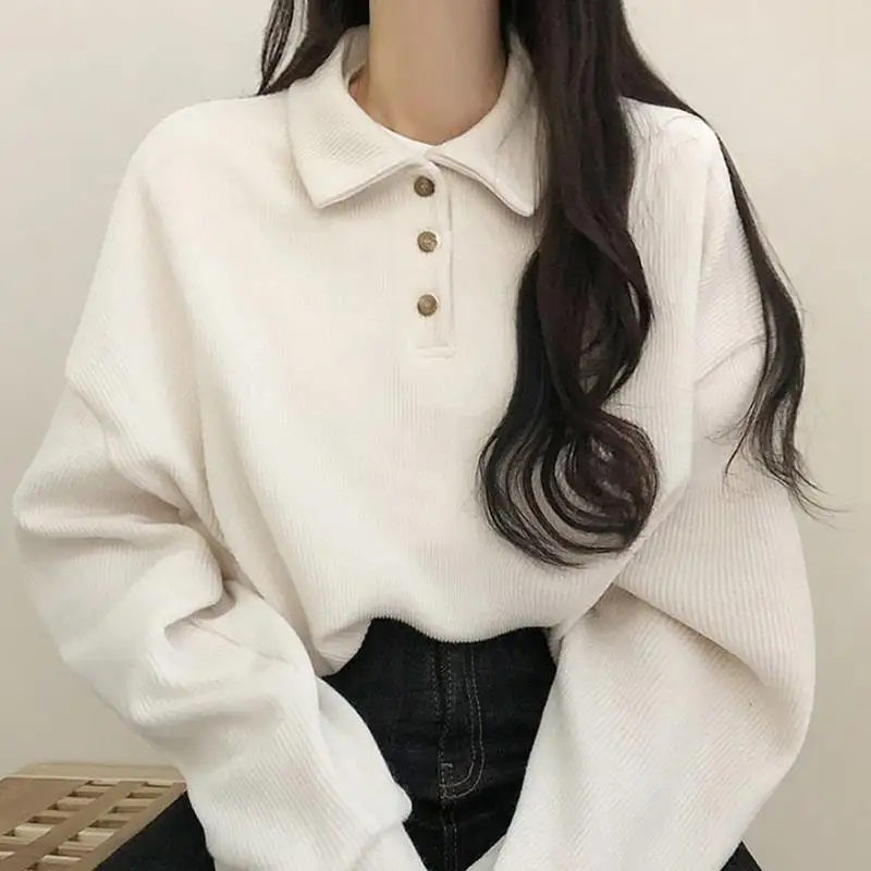 

Winter Velvet Thickened New Women'S Sweatshirt Collegiate Style Polo Neck Fashion Long Sleeve Loose Top