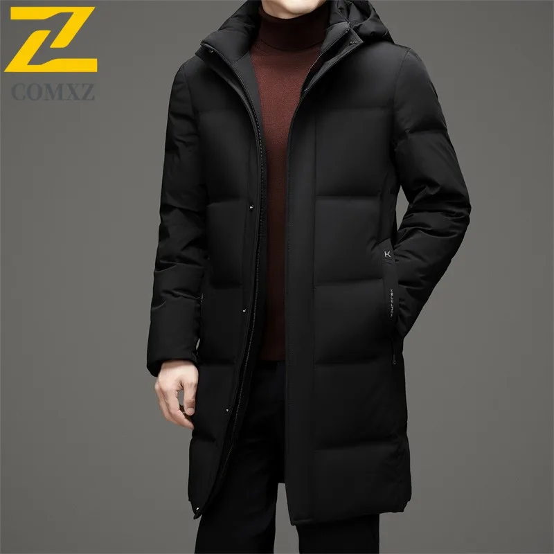 COMXZ Down Jacket Casual Hooded Collar Outdoor Working Cold Protection Parka Fashion White Duck Down Lightweight Winter Garment