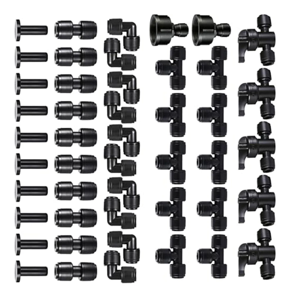47-Piece 14-Inch Drip Irrigation Connector Kit with Standardized Push-Fit Components for Reliable Garden Farm and Greenhouse Use